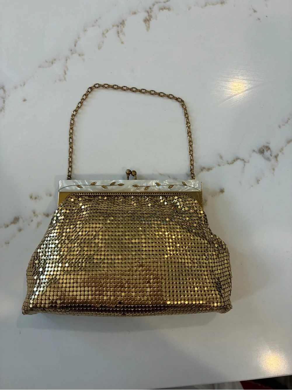 Gold Mesh small Evening sequin Handbag with Chain Strap